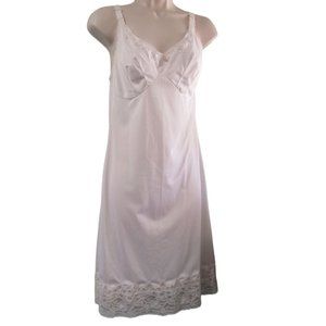 Wonder Maid White Lace Trim Full Slip Sz 32 Polyester Metal Findings Yellowing